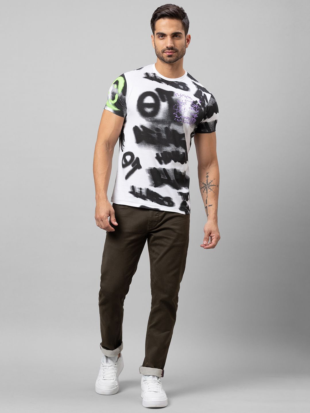 Being Human Men White Typography Printed Cotton T-shirt