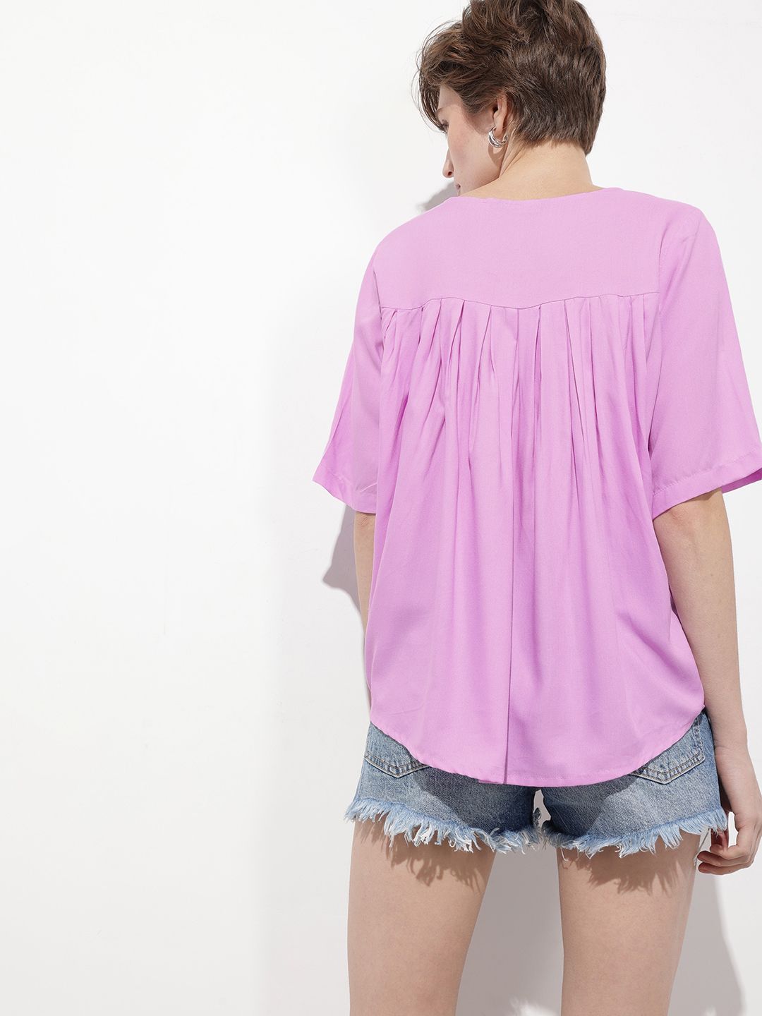 DressBerry Pastel Lilac Pleasing Pleated Flared Top