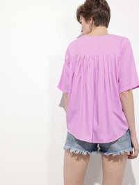 DressBerry Pastel Lilac Pleasing Pleated Flared Top