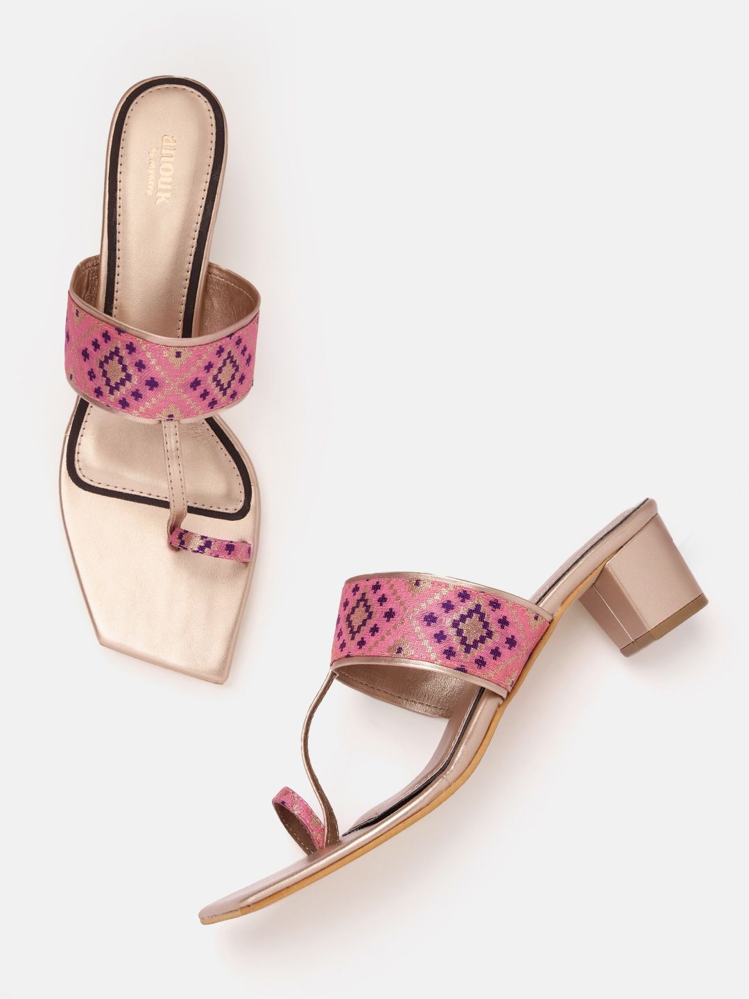Anouk Women Ethnic Motifs Woven Design One-Toe Block Heels