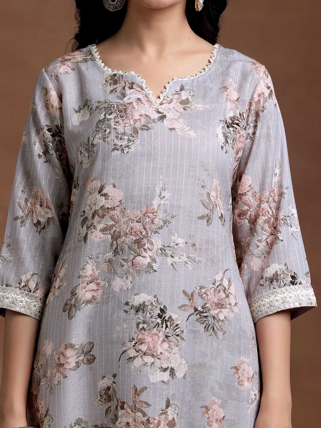 Libas Floral Printed Regular Gotta Patti Kurta with Salwar & With Dupatta