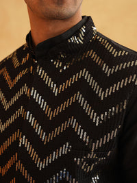 SOJANYA Band Collar Long Sleeves Regular Kurta With Churidar With Nehru Jacket