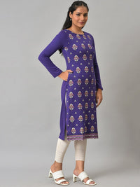 W Women Purple Ethnic Motifs Printed Kurta