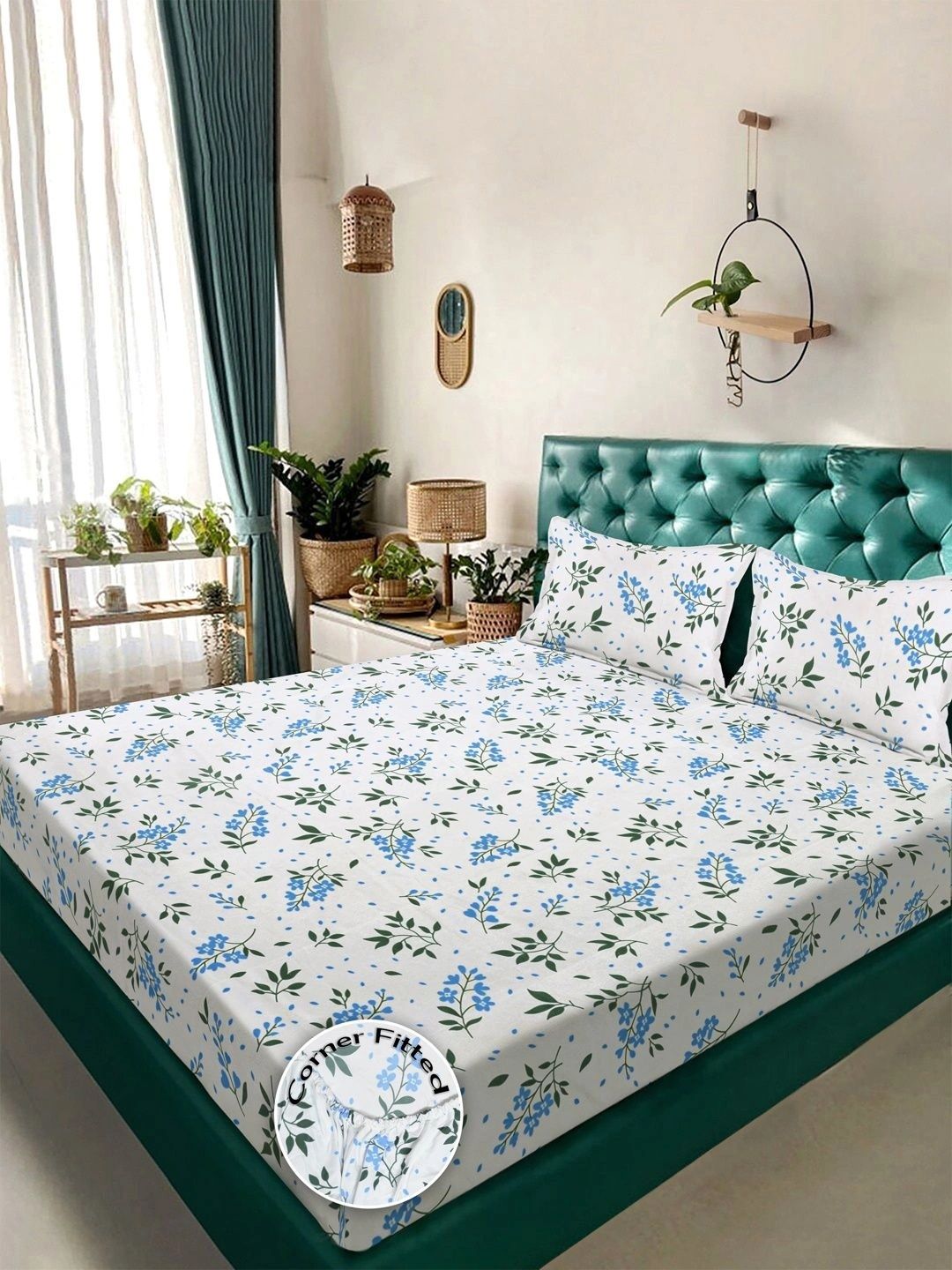 Moda Rapido X KLOTTHE Bunga Putih 300 TC Cadar King dengan 2 Sarung Bantal
