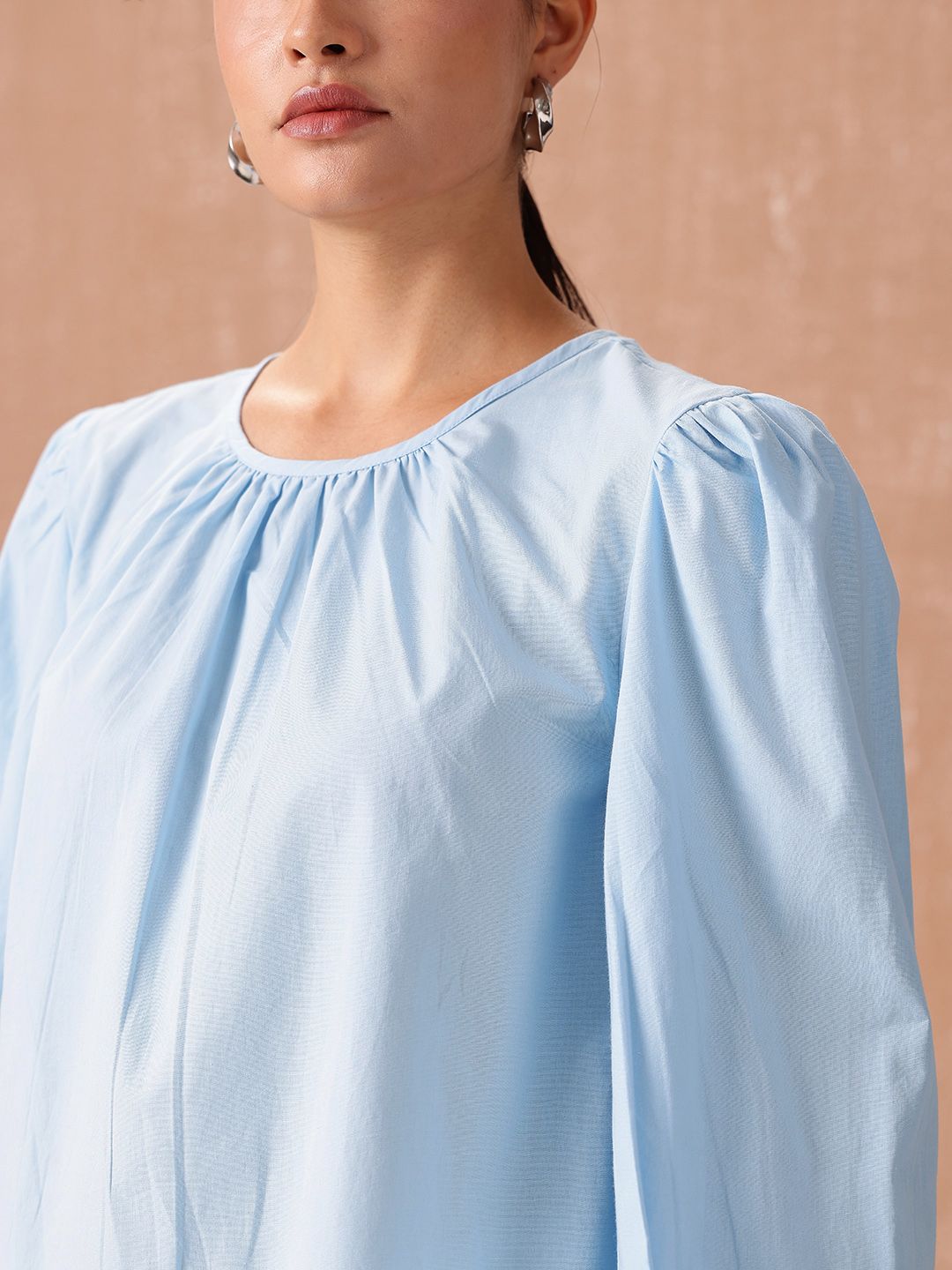 all about you Pure Cotton Puff Sleeves Gathered Top