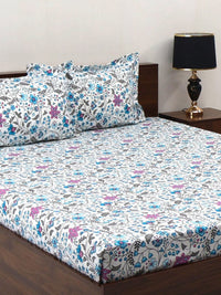 BOMBAY DYEING Cardinal Blue Floral Printed Cotton 120 TC Queen Bedsheet Set 2.54 x 2.24m