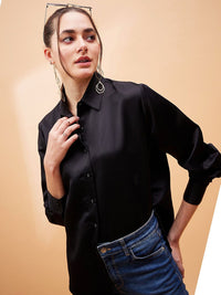 SASSAFRAS BASICS Spread Collar Long Sleeves Satin Comfort Oversized Casual Shirt