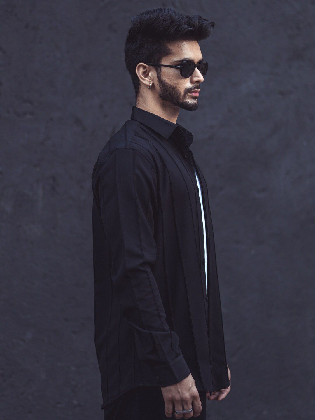 Powerlook Black Vertical Striped Dobby Casual Shirt