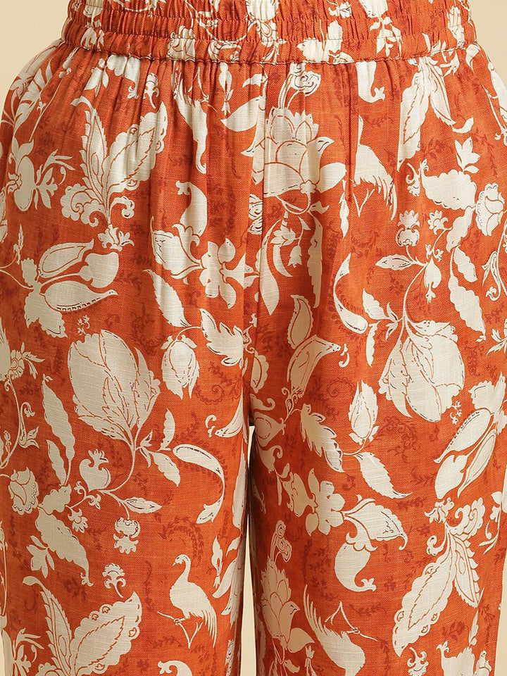 W Floral Printed V-Neck Empire Kurta with Trousers