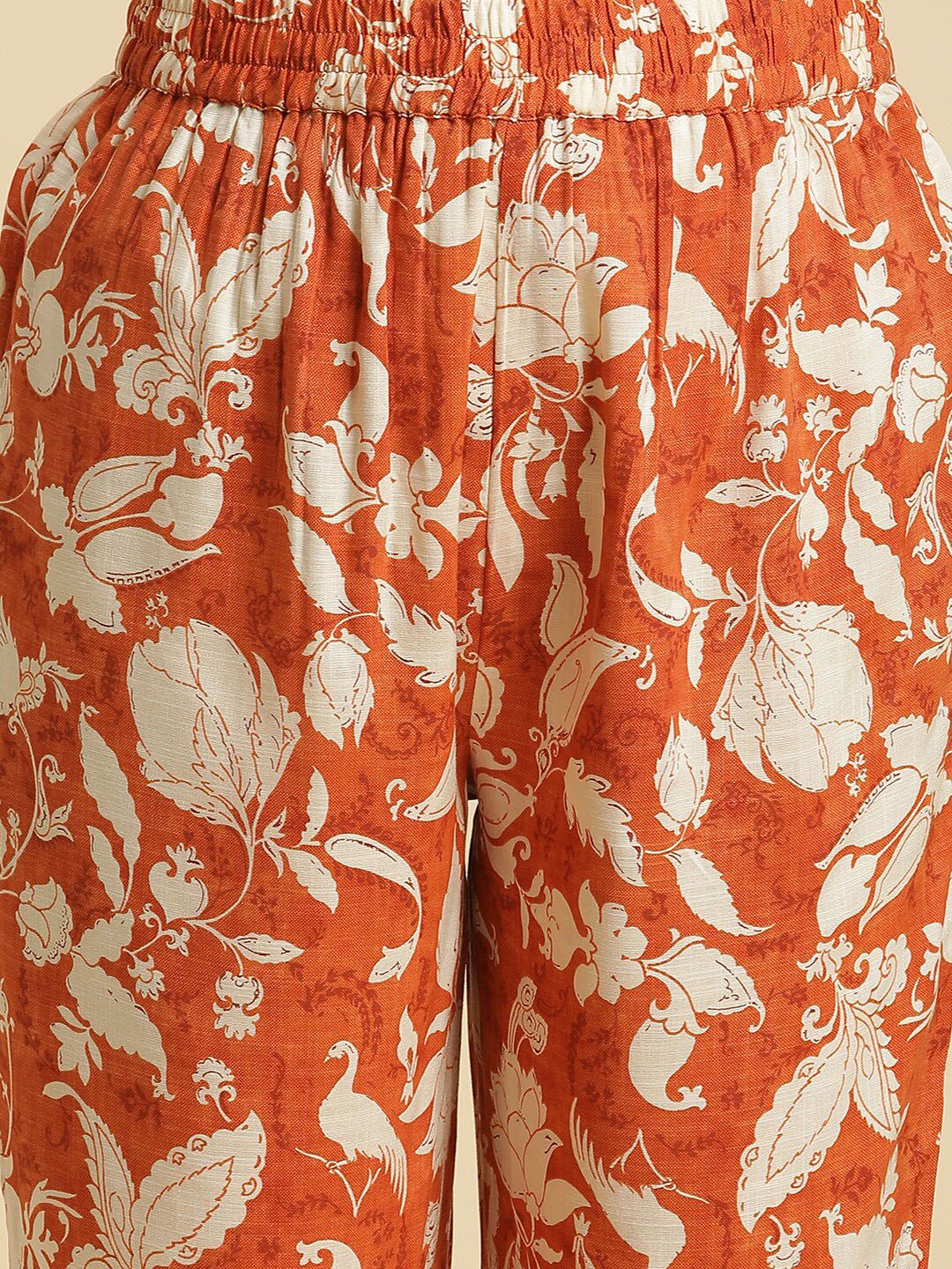 W Floral Printed V-Neck Empire Kurta with Trousers
