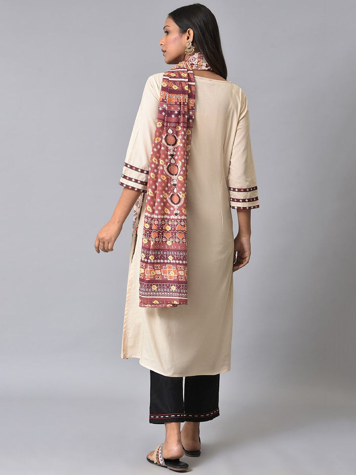 W Ethnic Motifs Printed Pure Cotton Straight Kurta with Trousers & Dupatta