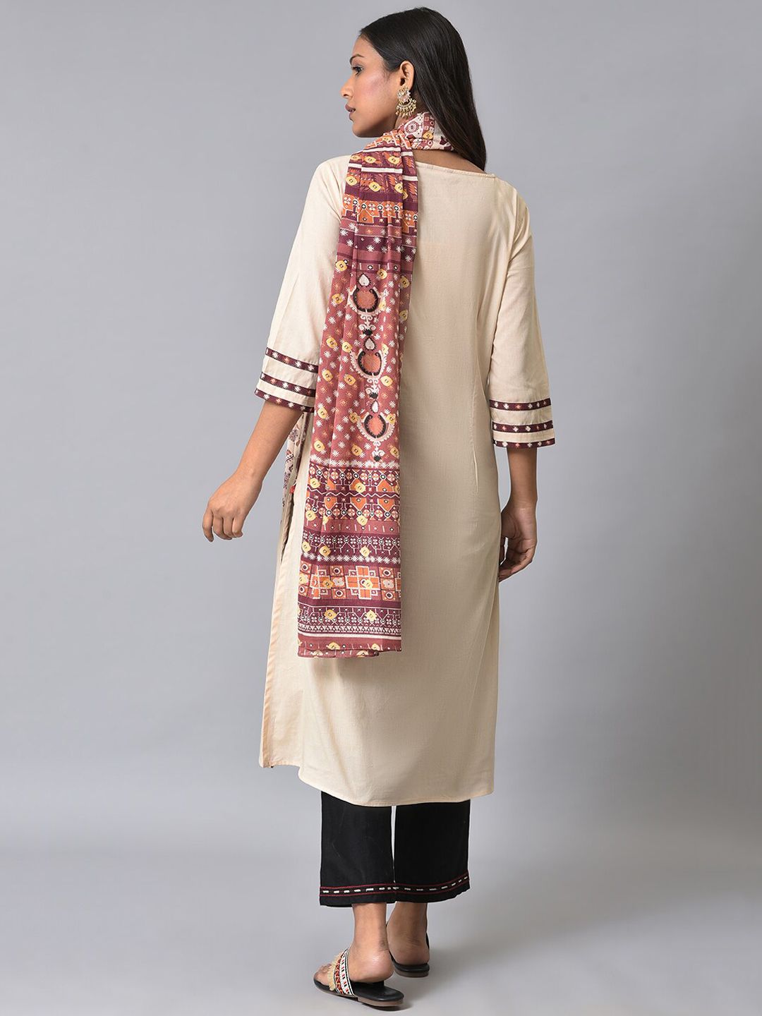 W Ethnic Motifs Printed Pure Cotton Straight Kurta with Trousers & Dupatta