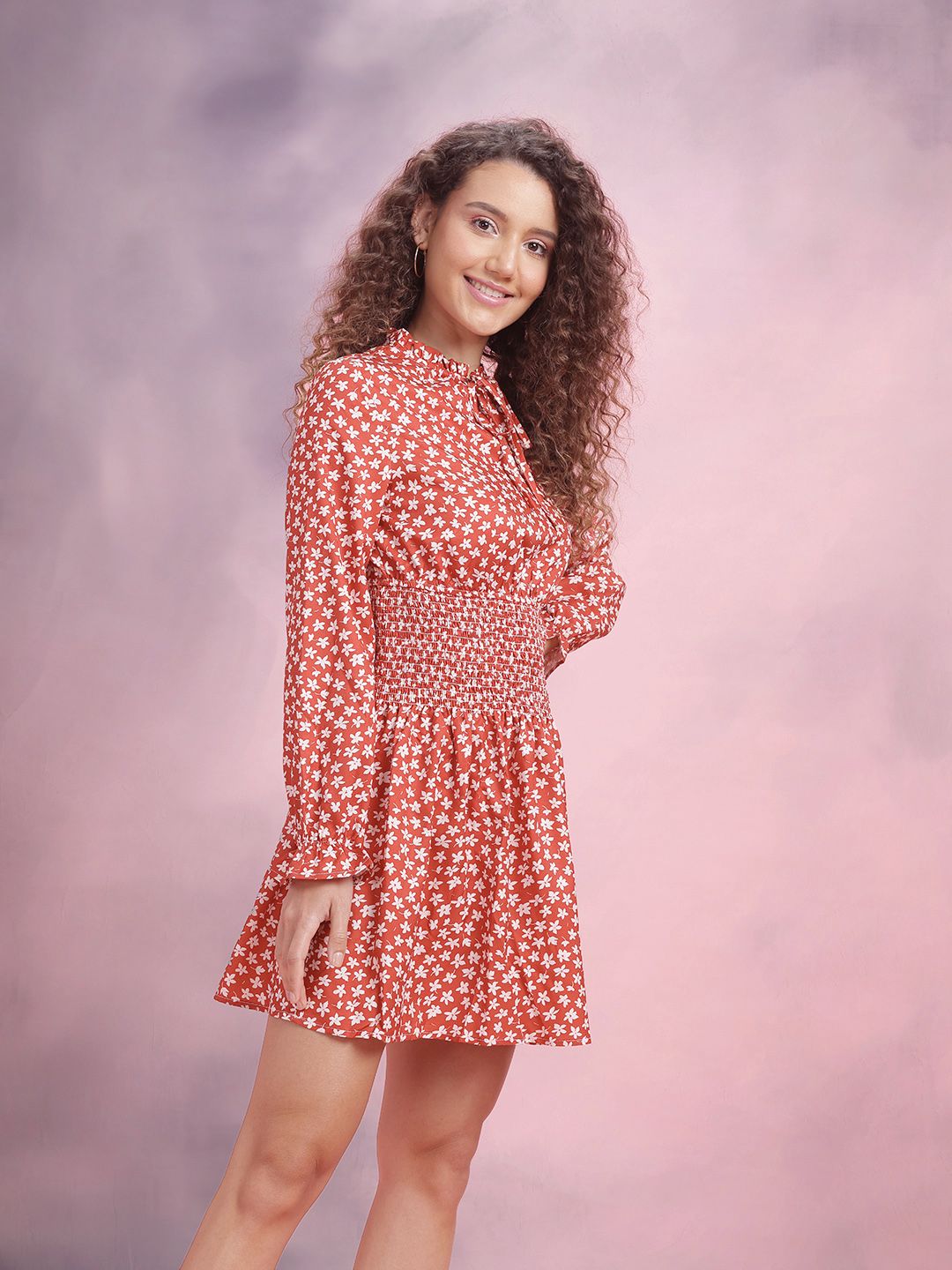 DressBerry Floral Print Smocked A-Line Dress