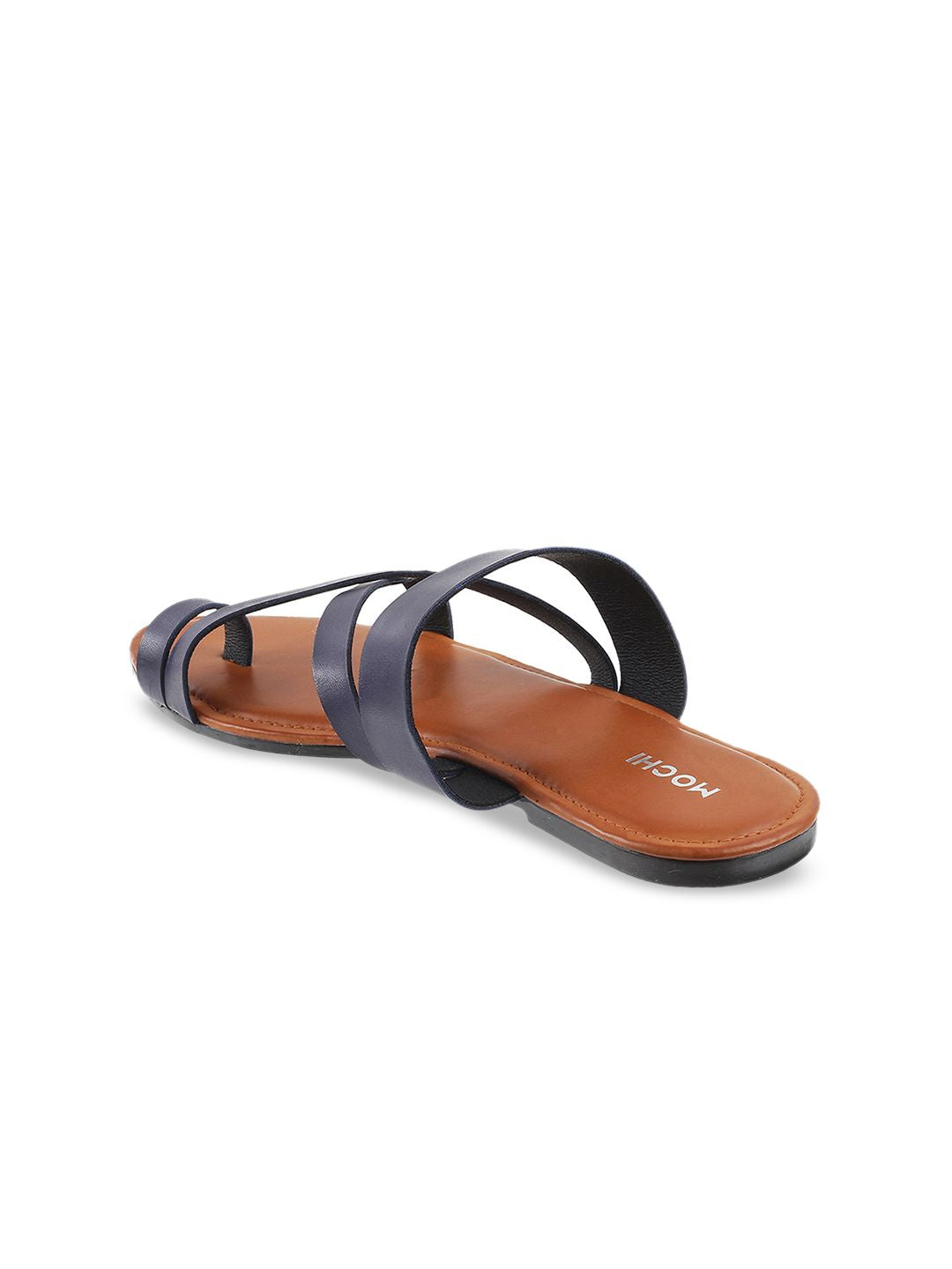 Mochi Women Blue Solid One Toe Flats