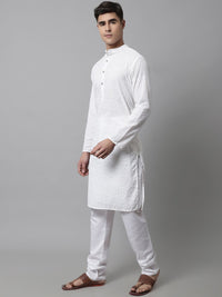 Jompers Men White Embroidered Chikankari Pure Cotton Kurta with Churidar
