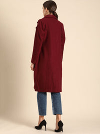all about you Women Maroon Notched Lapel Single-Breasted Trench Coat