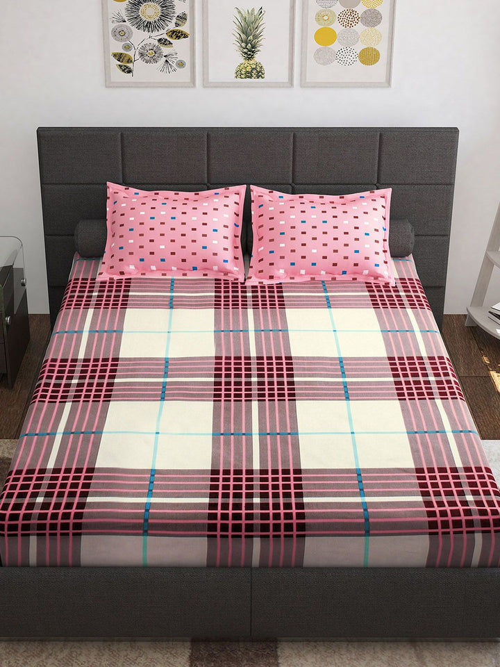 Story@home Ventura White Maroon 144 TC Pure Cotton Queen Bedsheet With 2 Pillow Covers