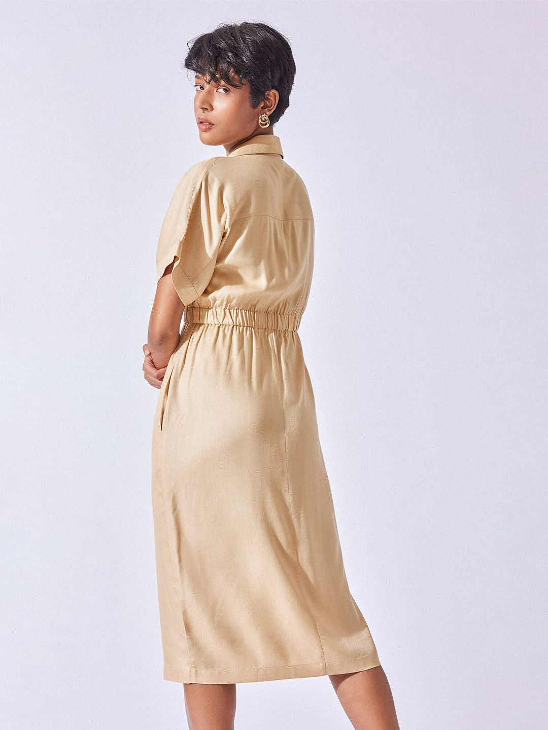The Label Life Lapel Collar Knee Length A-Line Dress