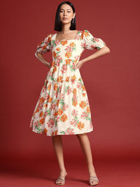 all about you Floral Print Puff Sleeve A-Line Midi Dress
