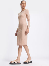 DressBerry Comfort Yet Cozy Fits Ribbed Boat Neck Bodycon Dress with Shining Elements