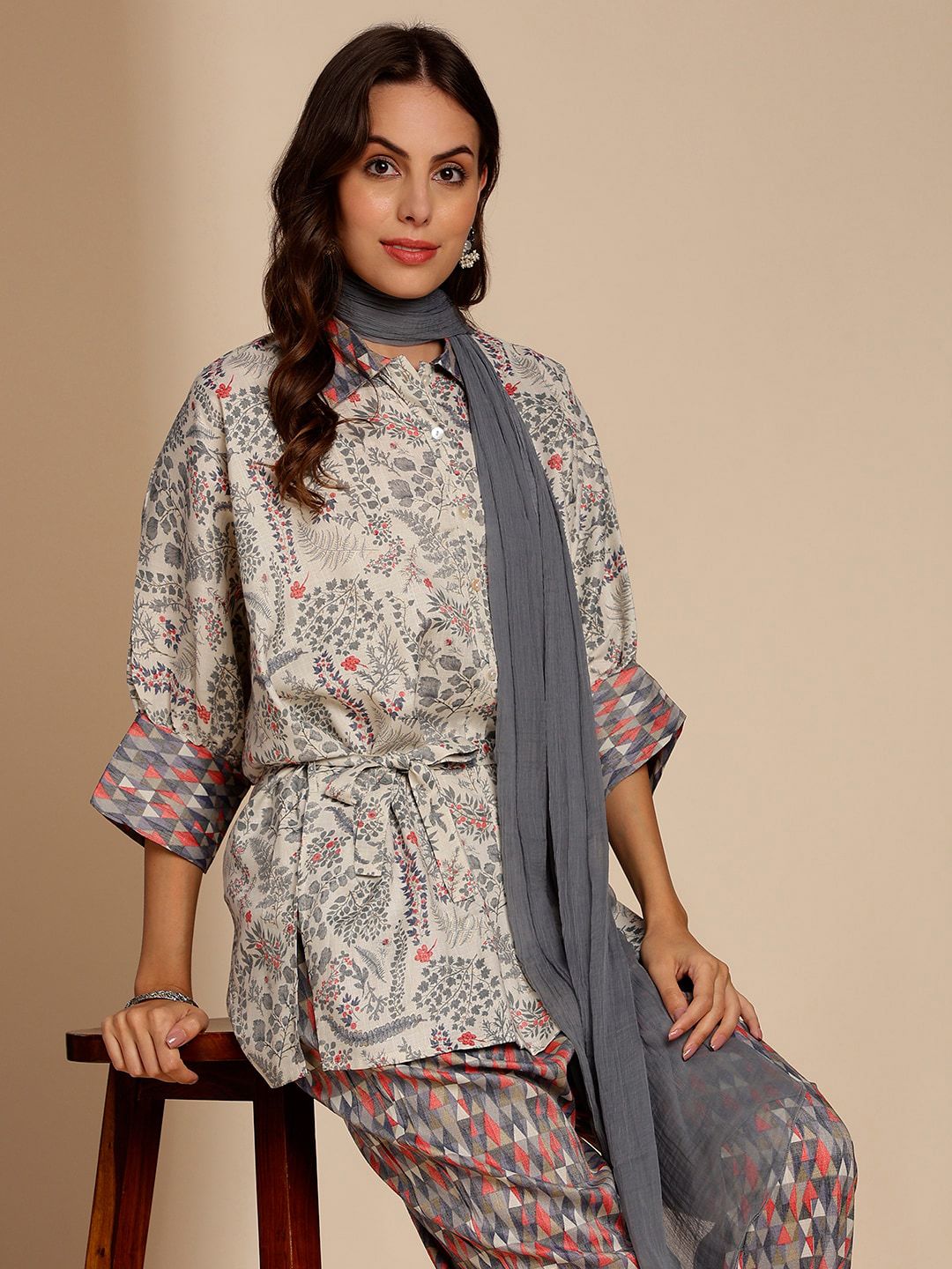 Anouk Floral Printed Top & Trousers With Dupatta