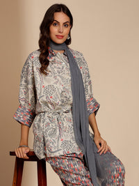 Anouk Floral Printed Top & Trousers With Dupatta