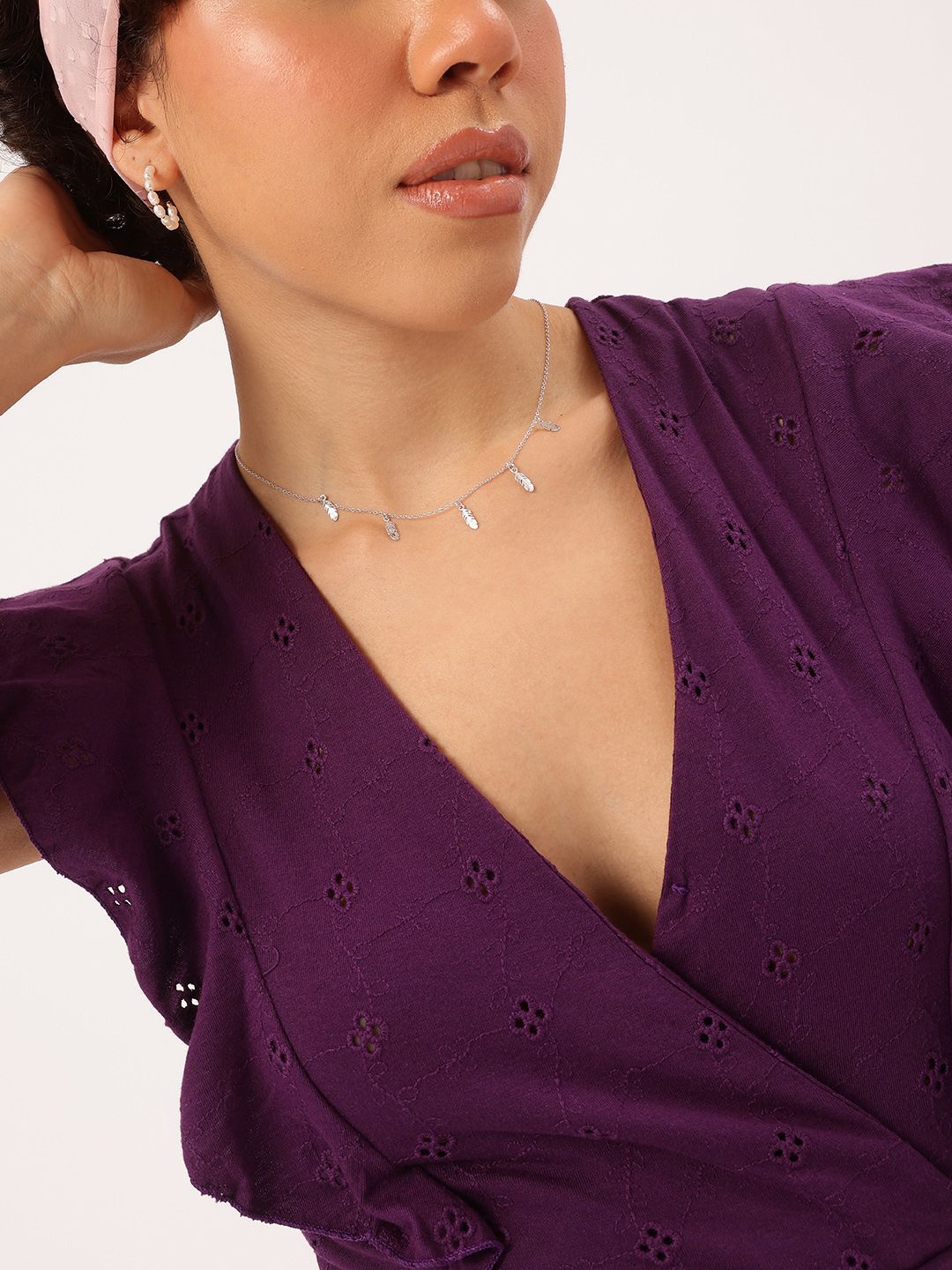 DressBerry Radiant Ruffles Schiffli Tie-Up Back Wrap Top