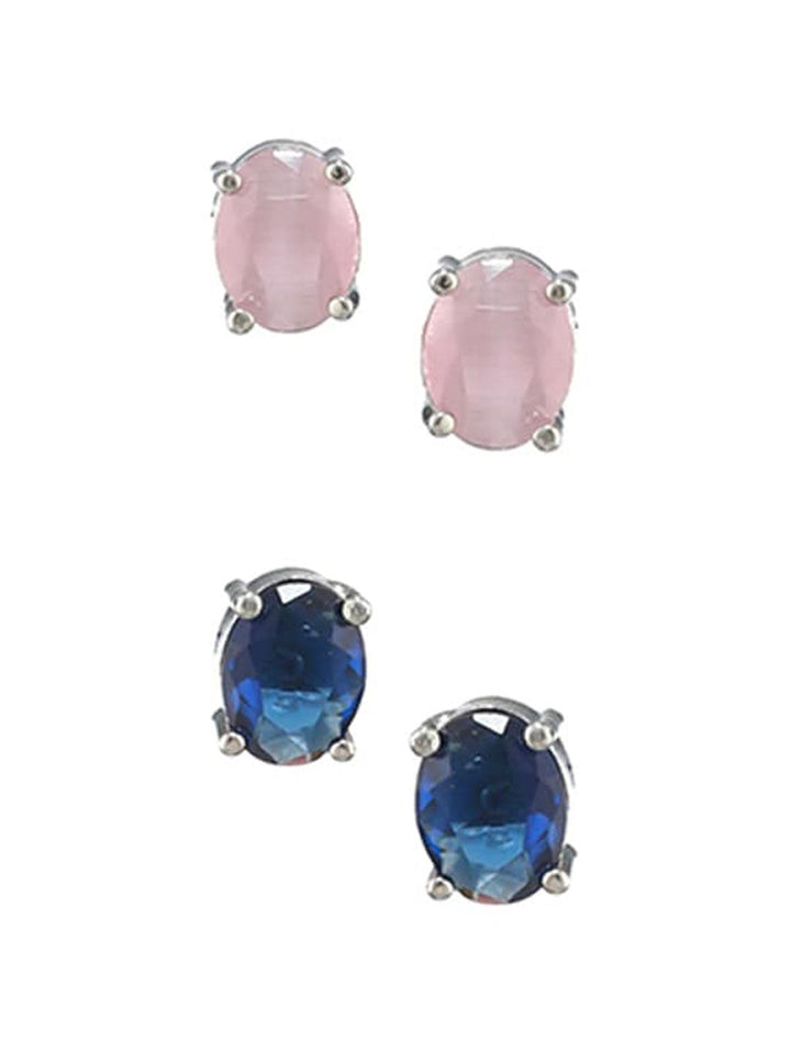 Priyaasi Set OF 5 Silver-Plated Contemporary Studs Earrings