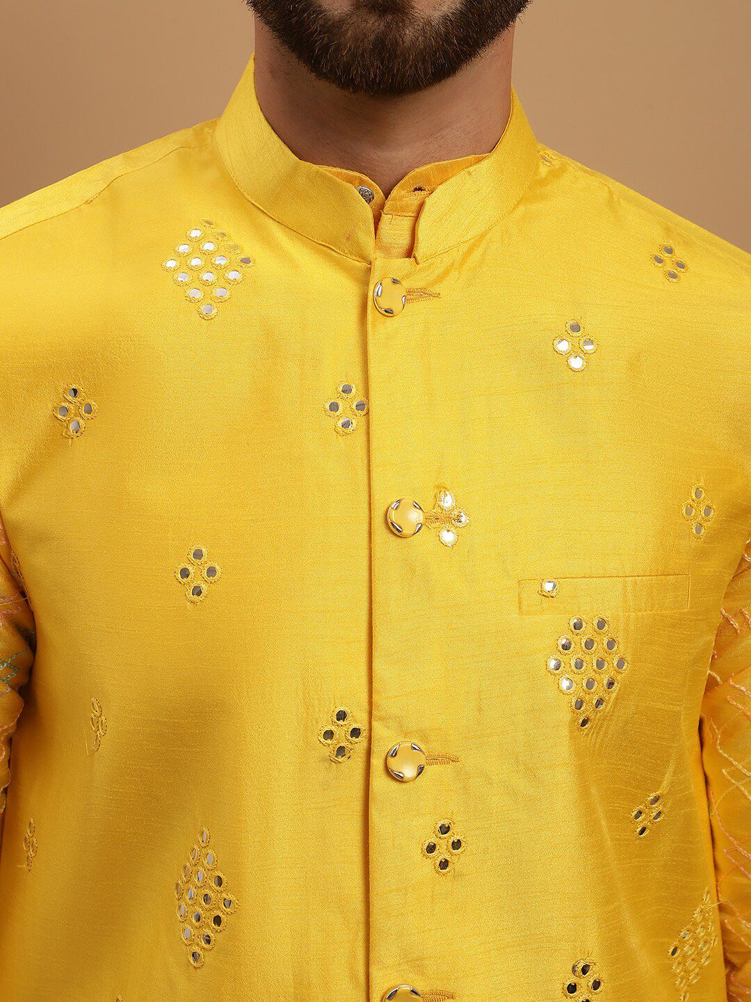 SOJANYA Geometric Embroidered Regular Kurta with Churidar with Embellished Nehru Jacket