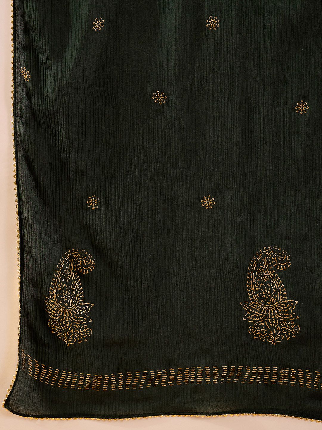 KALINI Ethnic Motifs Embroidered Round Neck Sequinned Empire Kurta With Trouser & Dupatta