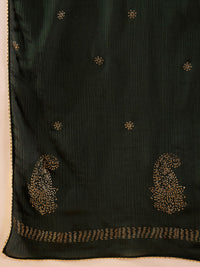 KALINI Ethnic Motifs Embroidered Round Neck Sequinned Empire Kurta With Trouser & Dupatta