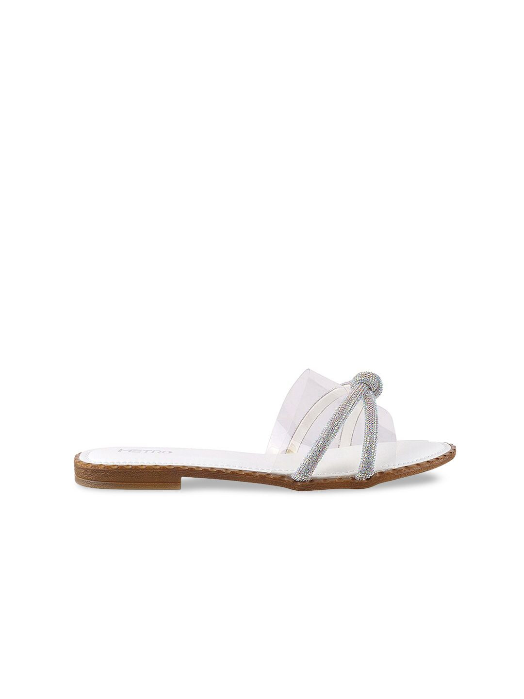 Metro Women White Embellished Open Toe Flats with Bows