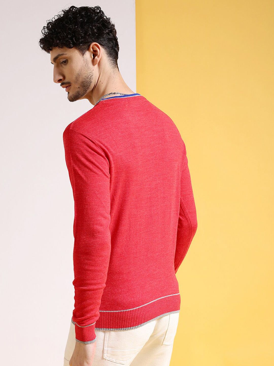 The Indian Garage Co Red Round Neck Acrylic Pullover