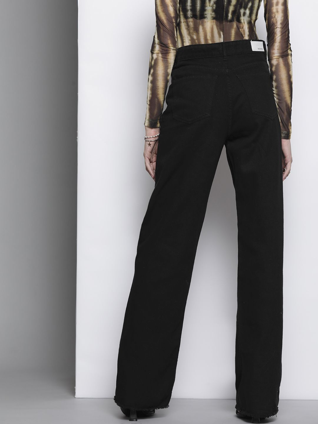 SASSAFRAS Black Comfort Straight Fit High-Rise Cotton Slash Knee Jeans