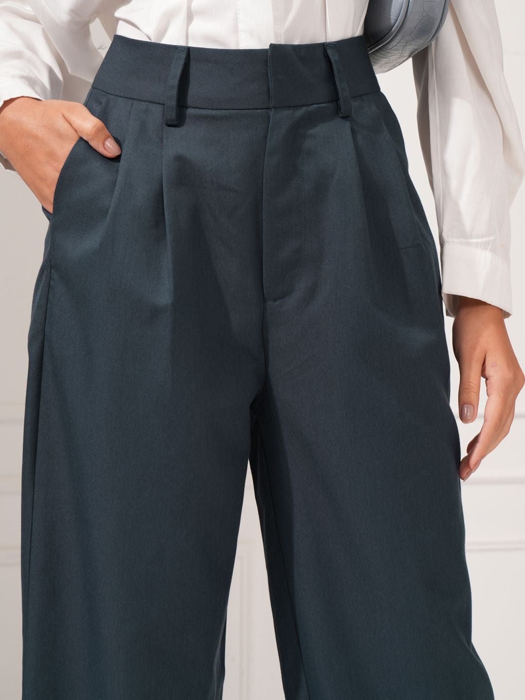Tokyo Talkies Women Flared High-Rise Pleated Trousers