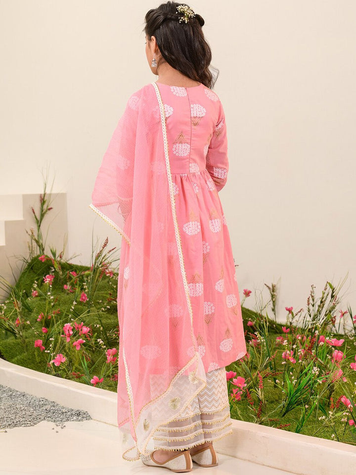 pspeaches Girls Floral Printed Regular Pure Cotton Kurta with Pyjamas & Dupatta