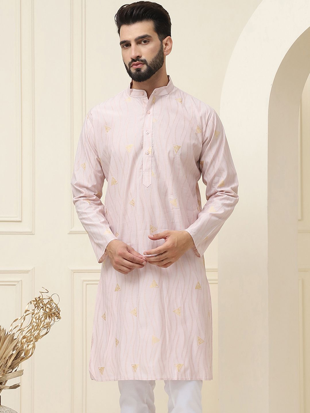 SOJANYA Kurta Kolar Mandarin Cotton Silk Design Tenunan Geometrik
