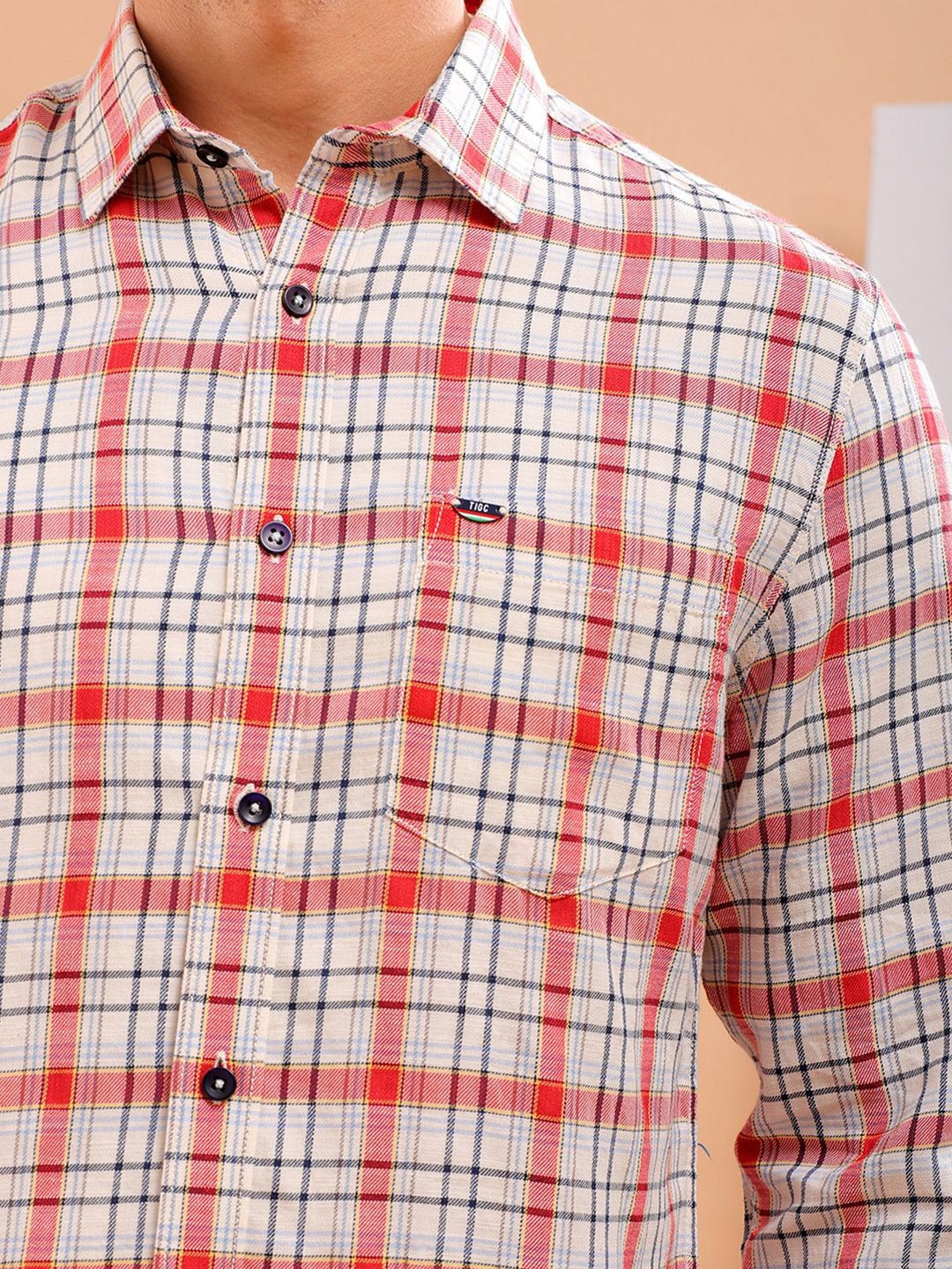 The Indian Garage Co Slim Fit Tartan Checked Pure Cotton Casual Shirt