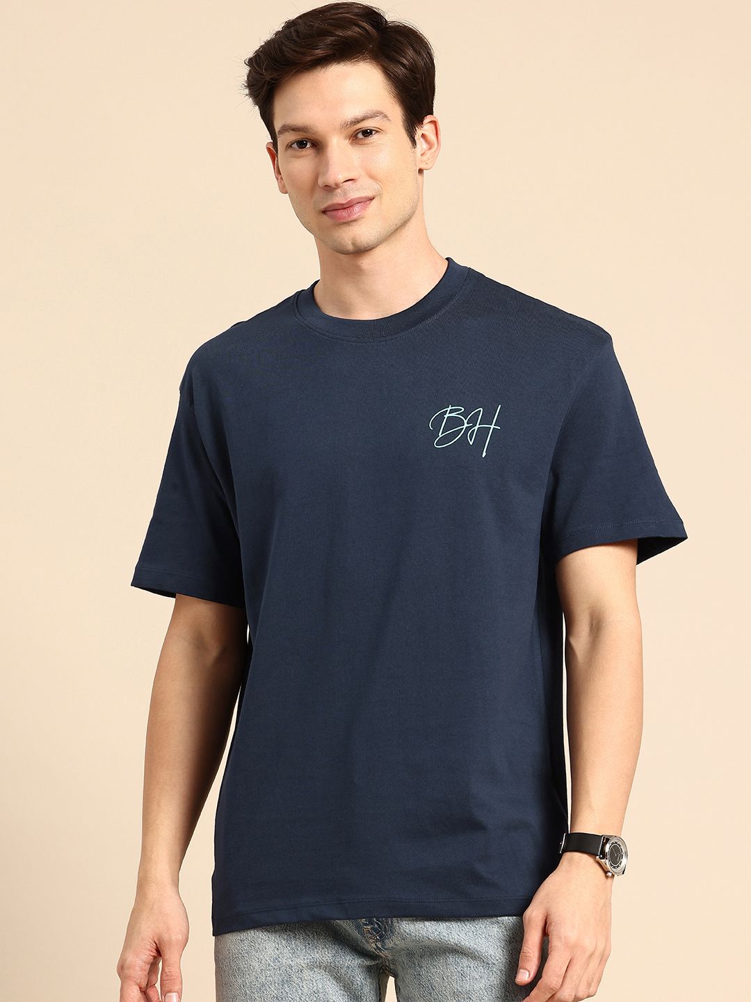 Being Human Brand Logo Printed Drop-Shoulder Sleeves Pure Cotton Easy Fit T-shirt