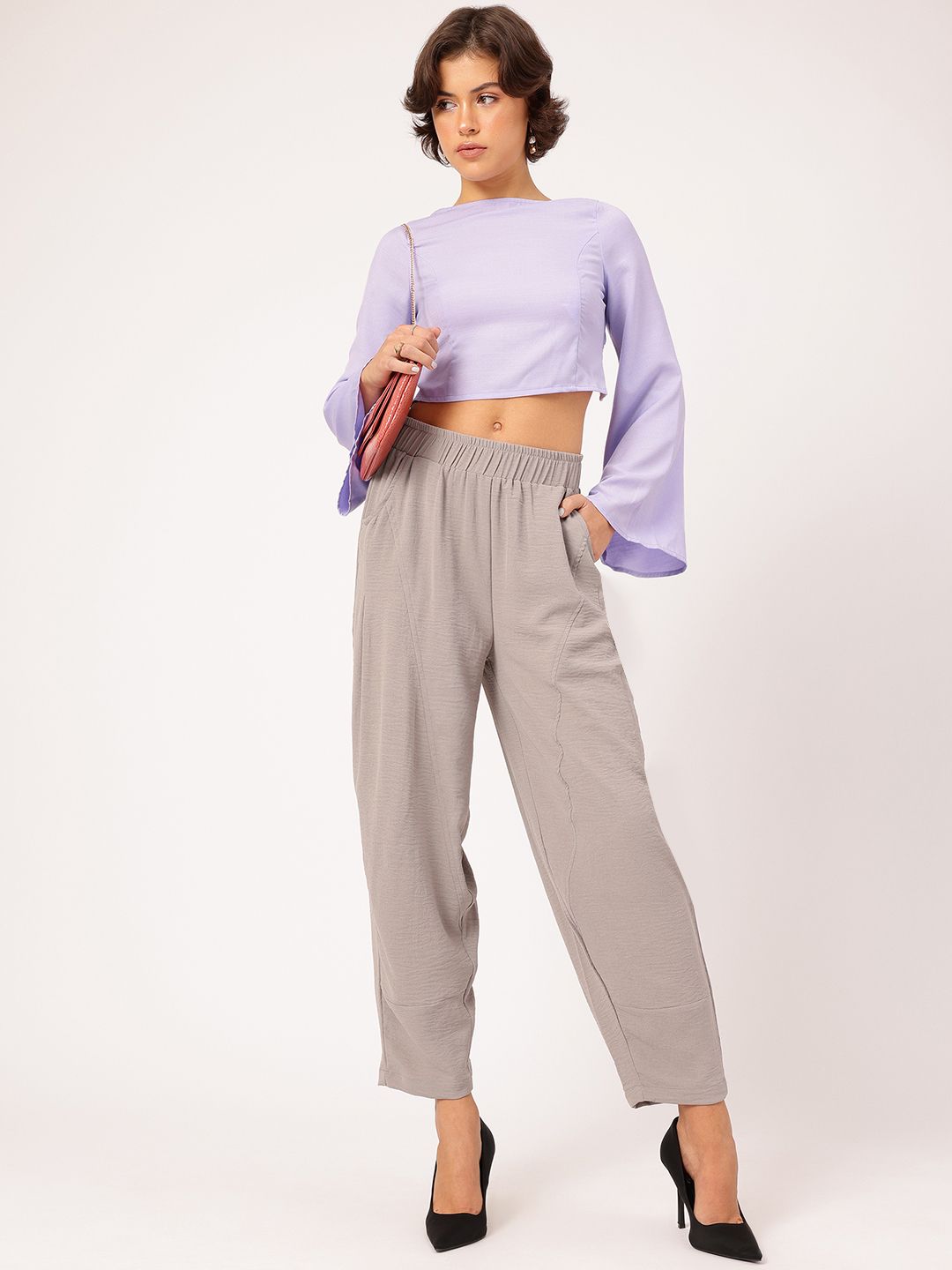 DressBerry Lavender Love Backless Flared Sleeve Crop Top