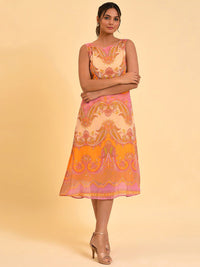 W Orange Ethnic Motifs Printed A-Line Midi Dress