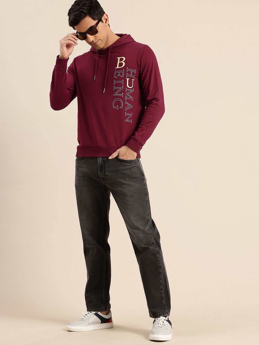 Being Human Pure Cotton Brand Logo Printed Hooded Pullover Sweatshirt