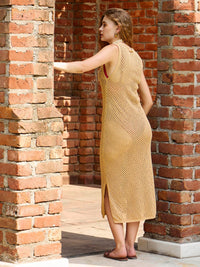 SASSAFRAS Crochet Sleeveless Beach Cover-up Midi Dress