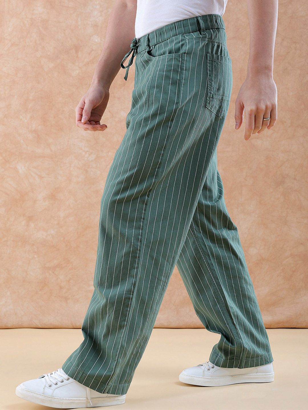 The Indian Garage Co Men Striped Loose Fit Trousers