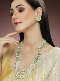 KARATCART Gold-Plated Beaded Kundan-Studded Jewellery Set