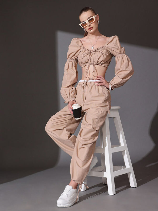 STREET 9 Sweetheart Neck Puff Sleeves Print Cotton Top