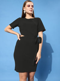 Athena Women Black Solid Cut-Out Detail Sheath Dress