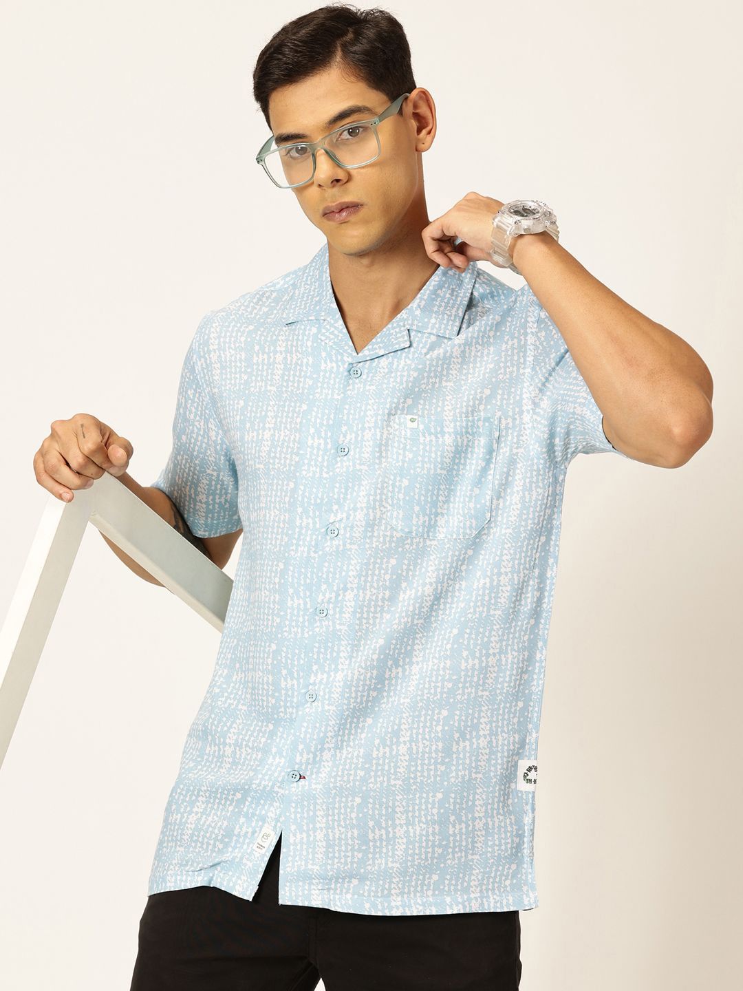 Thomas Scott Men Premium Printed Cuban Collar Casual Shirt