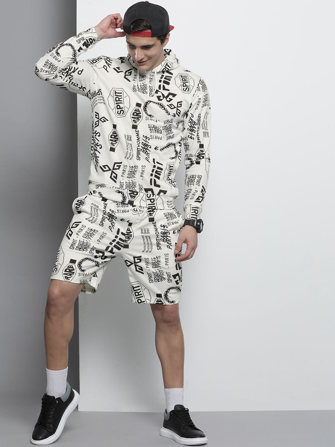 The Indian Garage Co Men White Printed Hooded Sweatshirt