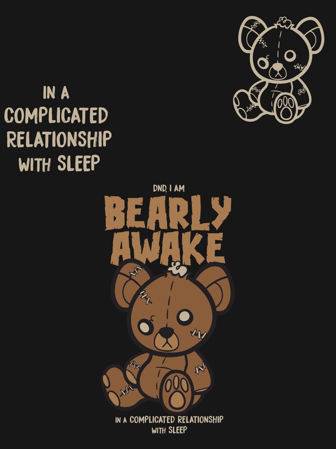 Bewakoof Black Bearly Awake Graphic Printed Round Neck Cotton Oversized T-shirt